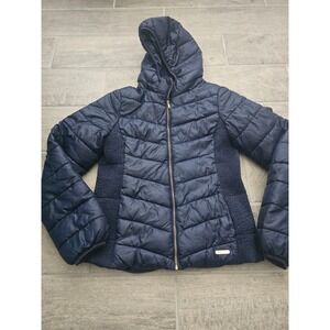H&M Kids Girls Blue Puffer Jacket Hooded Quilted Full Zip Lightweight Coat 12-1